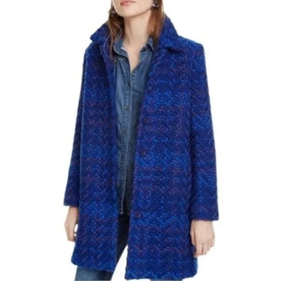 Desigual Abrig Henkel Wool Blend Coat Jacket Woven Bold Blue Size 38 10 Women's - Picture 1 of 16